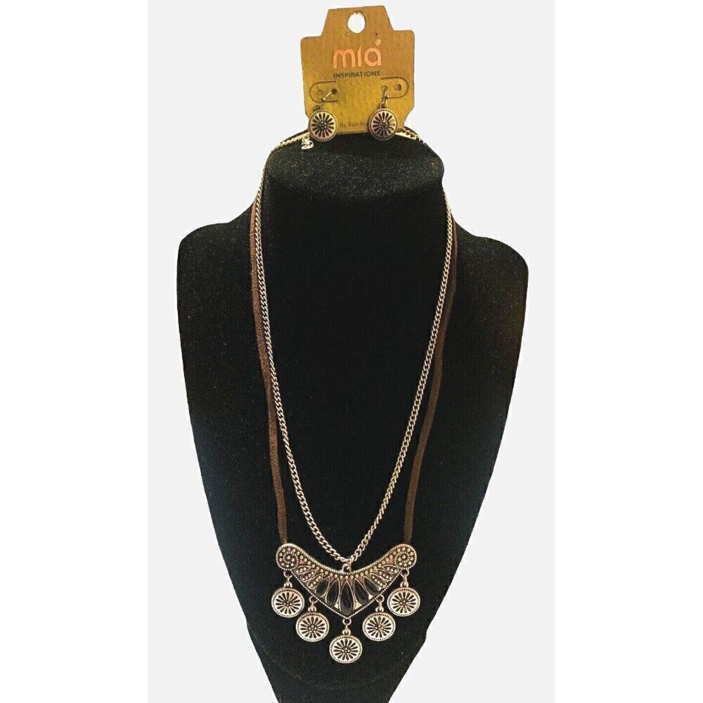 Mia Inspirations Earrings 10" Necklace Set Boho Style Black